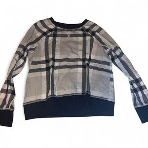 Aerie Navy and Grey Plaid Women's Long Sleeve Top